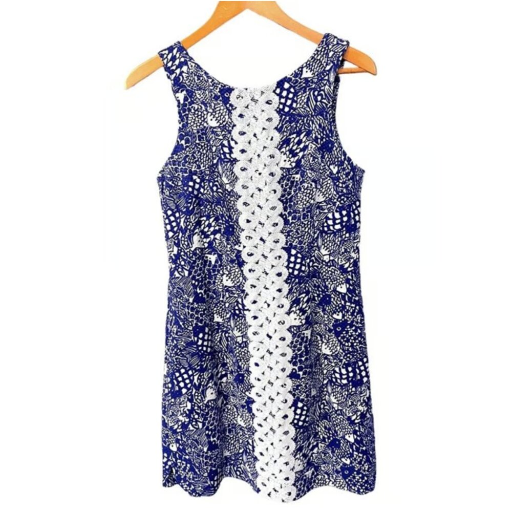 Lilly Pulitzer for Target NWOT Blue Upstream Fish Embroidered Shift Dress size 8